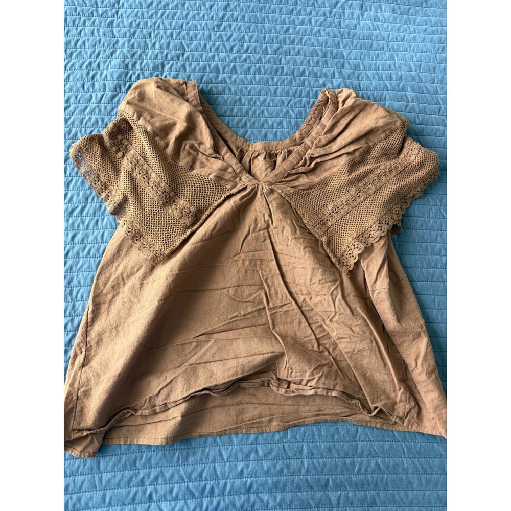 Old Navy Womens XL Rust Brown Cotton Crochet Lace Flutter Sleeve Boho Blouse Top - Picture 8 of 8